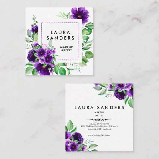 Elegante Lila Blume Makeup Artist Quadratische Visitenkarte (Vorne/Hinten)
