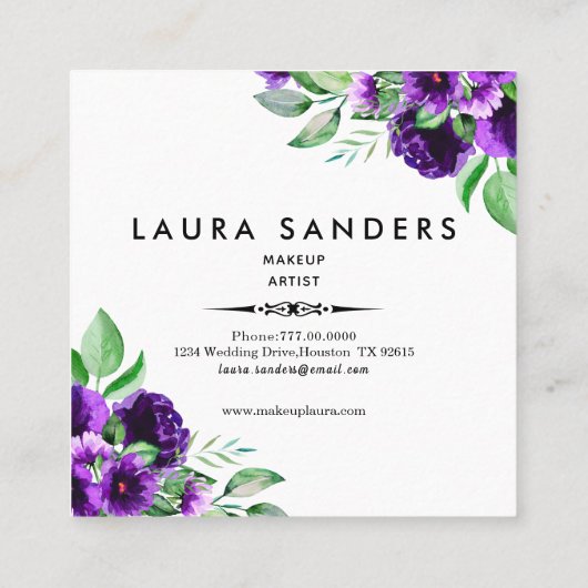 Elegante Lila Blume Makeup Artist Quadratische Visitenkarte (Rückseite)