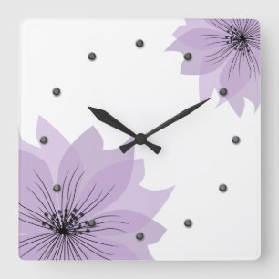 Elegante lila Blume Quadratische Wanduhr