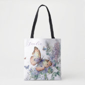 Elegante lila Blume und Schmetterling Tasche (Vorderseite)