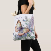 Elegante lila Blume und Schmetterling Tasche (Von Nahem)