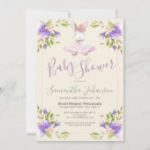 Elegante Lila Blumen & Bunny Girl Baby Dusche Einladung (Vorderseite)