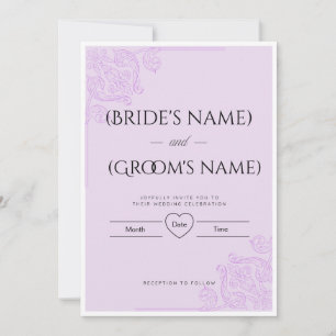Elegante lila Blumen-Damask-Hochzeitseinladung Einladung
