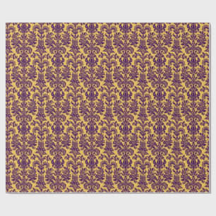 Elegante lila Blumen-Damaske mit gelbem Hintergrun Geschenkpapier
