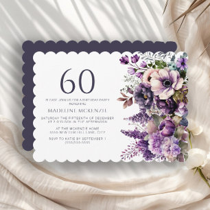 Elegante lila Blumen Erwachsener 60. Geburtstag Einladung