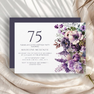 Elegante lila Blumen Erwachsener 75. Geburtstag Einladung