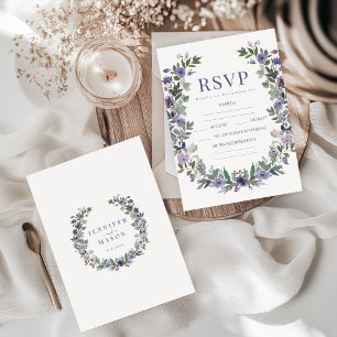 Elegante lila Blumen Hochzeit RSVP Karten