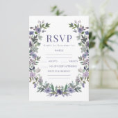 Elegante lila Blumen Hochzeit RSVP Karten (Stehend Vorderseite)