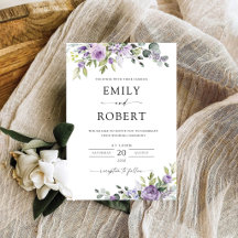 Elegante lila Blumen-Hochzeitseinladung