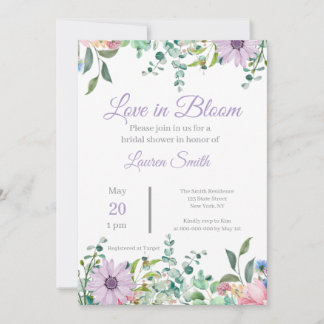 Elegante lila Blumen-Hochzeitseinladung zur Babypa Einladung