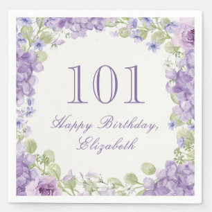 Elegante lila Blumen-Servietten zum 101. Geburtsta Serviette