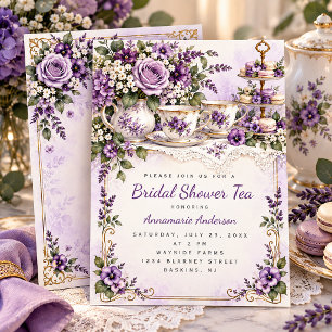 Elegante lila Blumen-Teeparty-Brautjungfern-Einlad Einladung