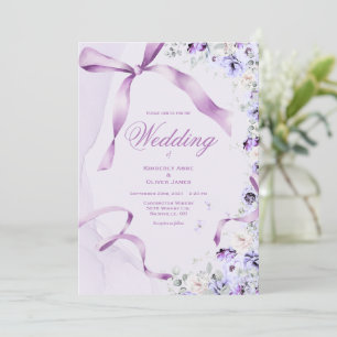 Elegante lila Blumenbänder Hochzeitseinladung Einladung