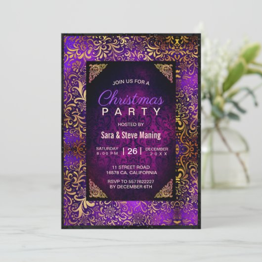 Elegante lila Blumendach-Imitate Weihnachten Einladung (Stehend Vorderseite)