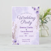 Elegante Lila Blumenfeier Einladung (Stehend Vorderseite)