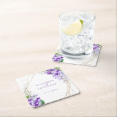Elegante Lila Blumengoldrahmen-Hochzeit Rechteckiger Pappuntersetzer (Vor Ort)
