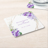 Elegante Lila Blumengoldrahmen-Hochzeit Rechteckiger Pappuntersetzer (angewinkelt)