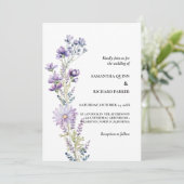 Elegante Lila Blumengrün Wildblume Hochzeit Einladung (Stehend Vorderseite)