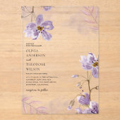 Elegante Lila Blumenhochzeit Acryleinladungen (Vorderseite)