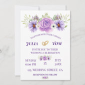 Elegante Lila Blumenhochzeit Einladung (Vorderseite)