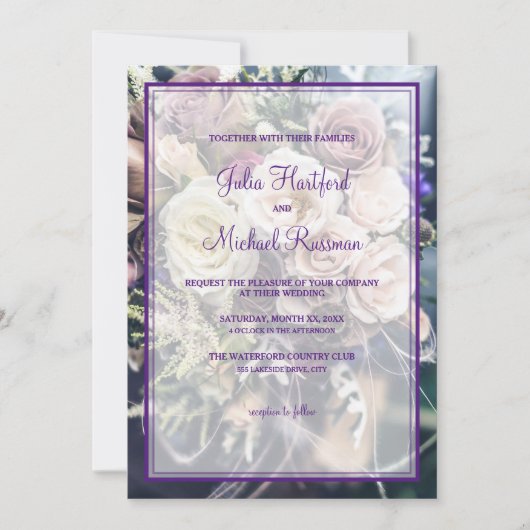 Elegante Lila Blumenhochzeit Einladung (Vorderseite)