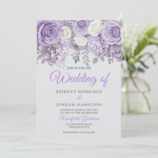 Elegante Lila Blumenhochzeit Einladung mit Sparkle