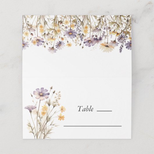Elegante Lila Blumenhochzeit Platzkarte (Außenseite Aufgefaltet)