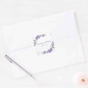 Elegante Lila Blumenhochzeit Quadratischer Aufkleber