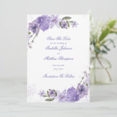Elegante Lila Blumenhochzeit rettet das Datum Einladung (Stehend Vorderseite)