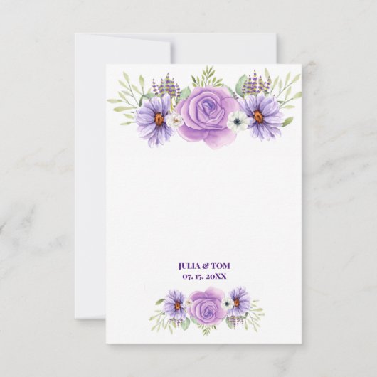 Elegante Lila Blumenhochzeit RSVP Karte (Rückseite)