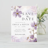 Elegante Lila Blumenhochzeit Save The Date (Stehend Vorderseite)