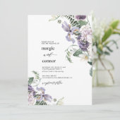Elegante Lila Blumenkalligraphie Hochzeit Einladung (Stehend Vorderseite)