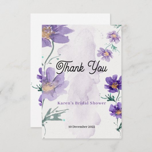 Elegante Lila Blumenkarte Danke Karte (Vorne/Hinten)