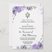 Elegante Lila Blumenkreuz Weiße Hochzeitsmasse Einladung (Vorderseite)