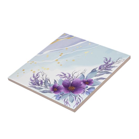 Elegante Lila Blumenpfeiler Fliese (Seite)