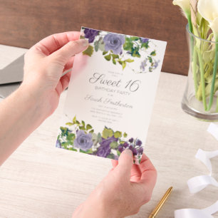 Elegante lila Blumenranken Sweet 16 Pergament Einladungen