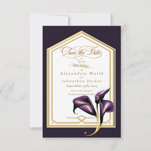 Elegante Lila Blumenschrift speichern das Datum RSVP Karte (Vorderseite)