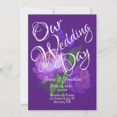 Elegante Lila Blumenschrift Wasserfarbenhochzeit Einladung (Vorderseite)