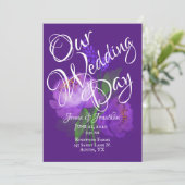 Elegante Lila Blumenschrift Wasserfarbenhochzeit Einladung (Stehend Vorderseite)