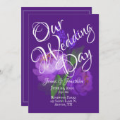 Elegante Lila Blumenschrift Wasserfarbenhochzeit Einladung (Vorne/Hinten)