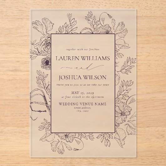 Elegante Lila Blumenstrauß Acryleinladungen (Vorderseite)