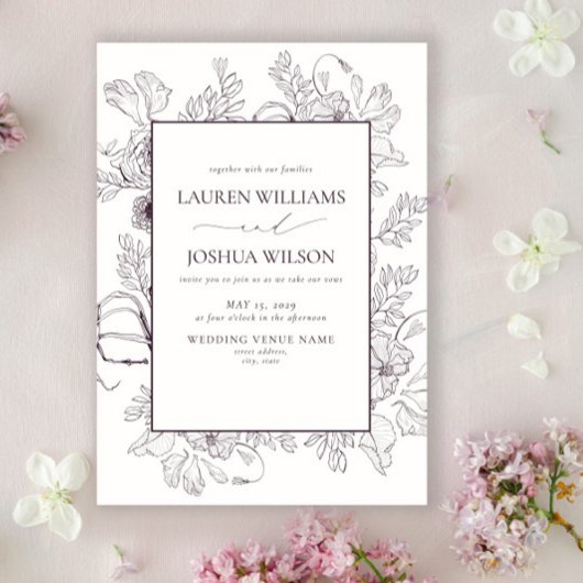 Elegante Lila Blumenstrauß Einladung