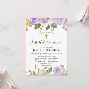 Elegante Lila Blumentaufe Einladung