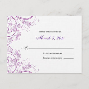 Elegante lila Blumenwartekarte RSVP Karte