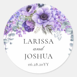 Elegante Lila Blumenweide Hochzeit Runder Aufkleber