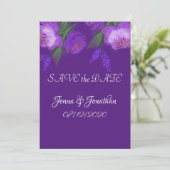 Elegante Lila Blumenzitterung Save The Date (Stehend Vorderseite)