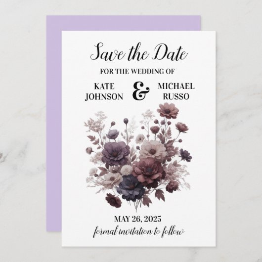 Elegante Lila Blush Blumenhochzeit Save The Date (Vorne/Hinten)