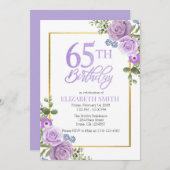 Elegante Lila Blüte 65. Geburtstag Einladung (Vorne/Hinten)