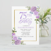 Elegante Lila Blüte 75. Geburtstag Einladung (Stehend Vorderseite)