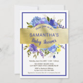 Elegante Lila Blütengoldbannerdusche Einladung (Vorderseite)